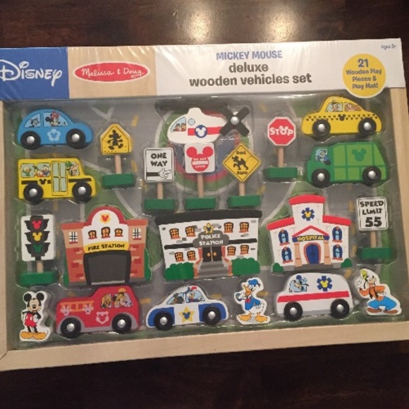 mickey mouse deluxe wooden vehicle set
